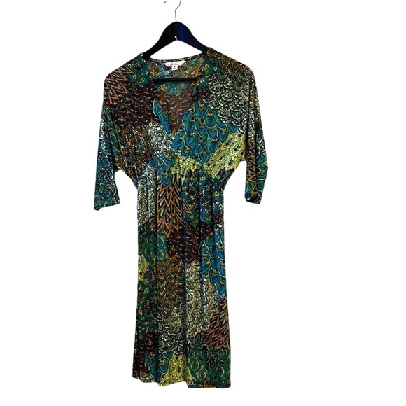 5th & Love Dresses & Skirts - 5th & Love Peacock Paisley Midi Dress Womens Medium Multi Boho V-Neck 3/4 Sleeve